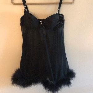 NWOT Ladies French Lingerie Set Feather Boa Trim